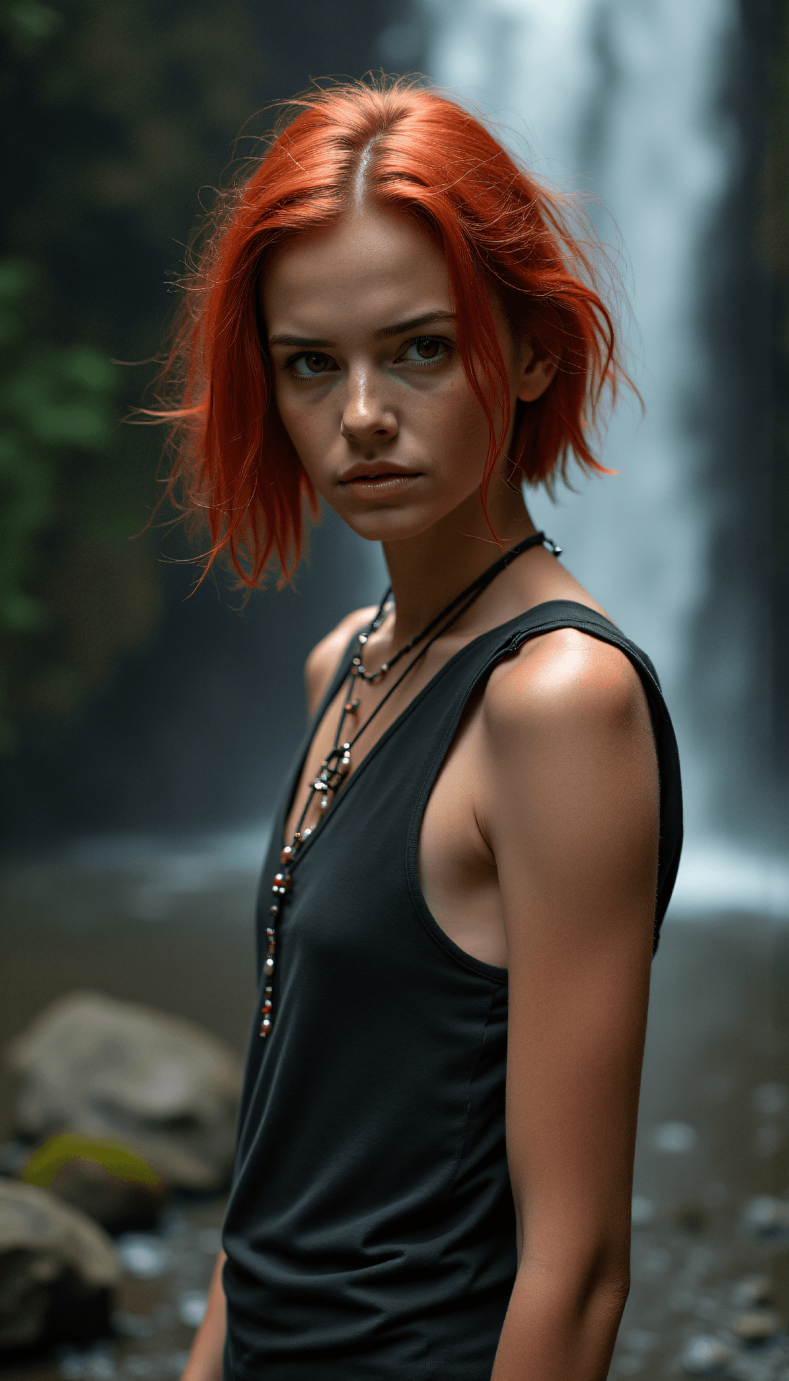 AI generated: pinhole photography, Fantasy Fashion low angle photo of a 24 year old Ifugao-Sami female freckled re...