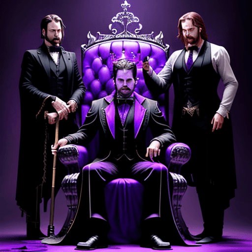 AI generated: Stolas of Helluva Boss, sitting on his throne as king of hell holding a representative staff alongsi...