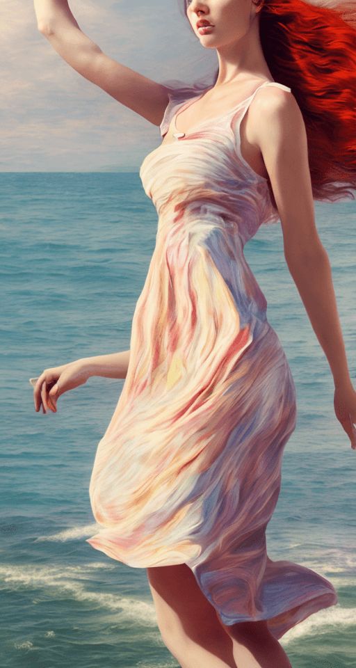 AI generated: (masterpiece, best quality), a beautiful woman in her early 30s wearing a sexy pastel-colored sun dr...