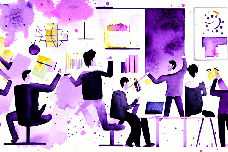 AI generated: illustration executives celebrating in startup office, watercolor and pencil, black and white and li...