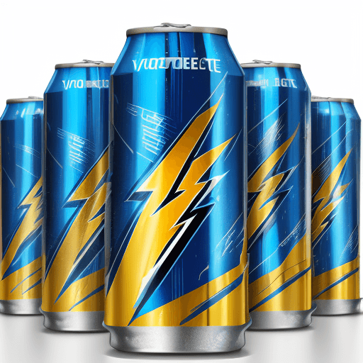 AI generated: a can of energy drink "voltage", with logo thunder and word "voltage", advertising banner, front pos...