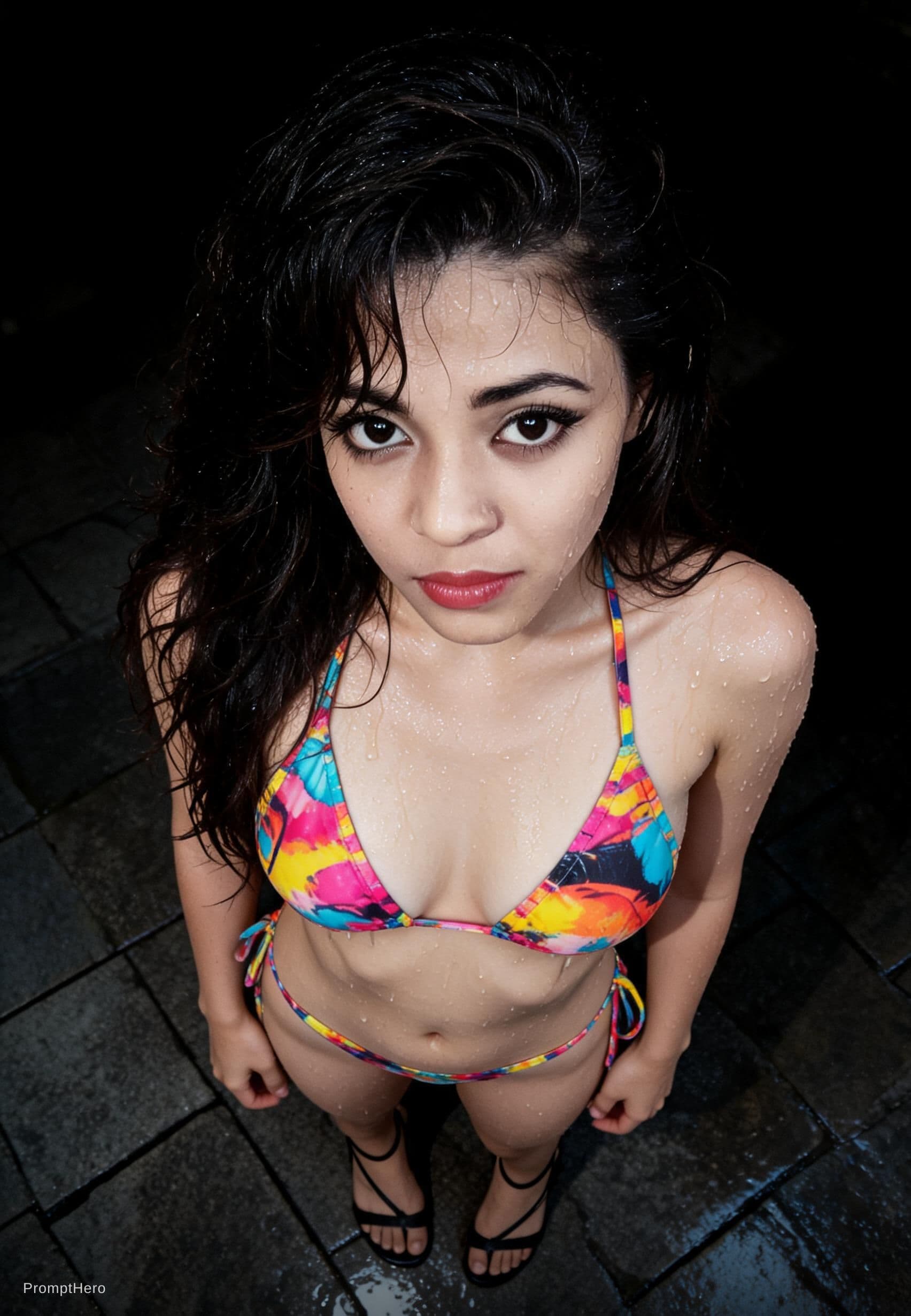 AI generated: This is a powerful and seductive, full-body portrait of a beautiful east asian woman in a vibrant bi...