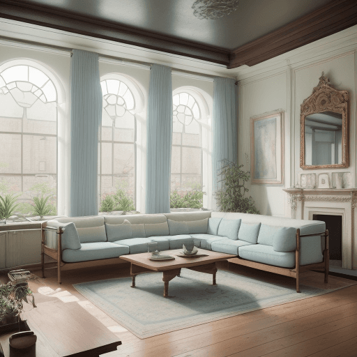 AI generated: High resolution photography interior design, dreamy sunken living room conversation pit, wooden floo...