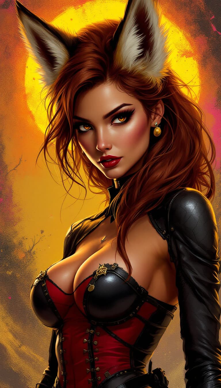AI generated: digital painting of fox woman, comics art,, stylized
