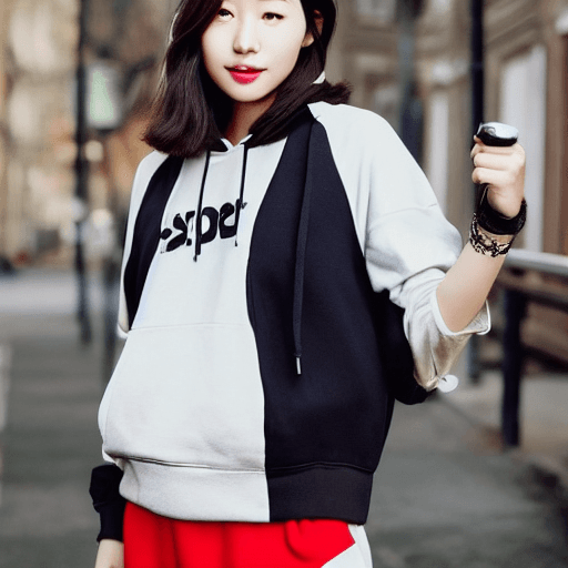 AI generated: 1 girl, beautiful Korean girl, (Cute Loose Bob hair), (wearing a cropped hoodie, capri sweatpants:1....