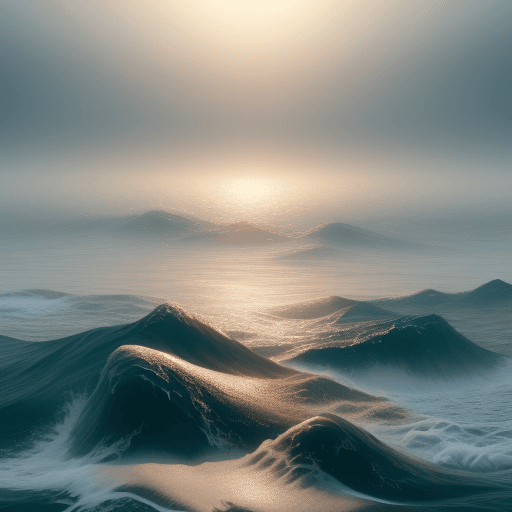 AI generated: (Calm ocean with fog) 8k, depth of field, volumetric haze, global illumination, dynamic lighting, be...