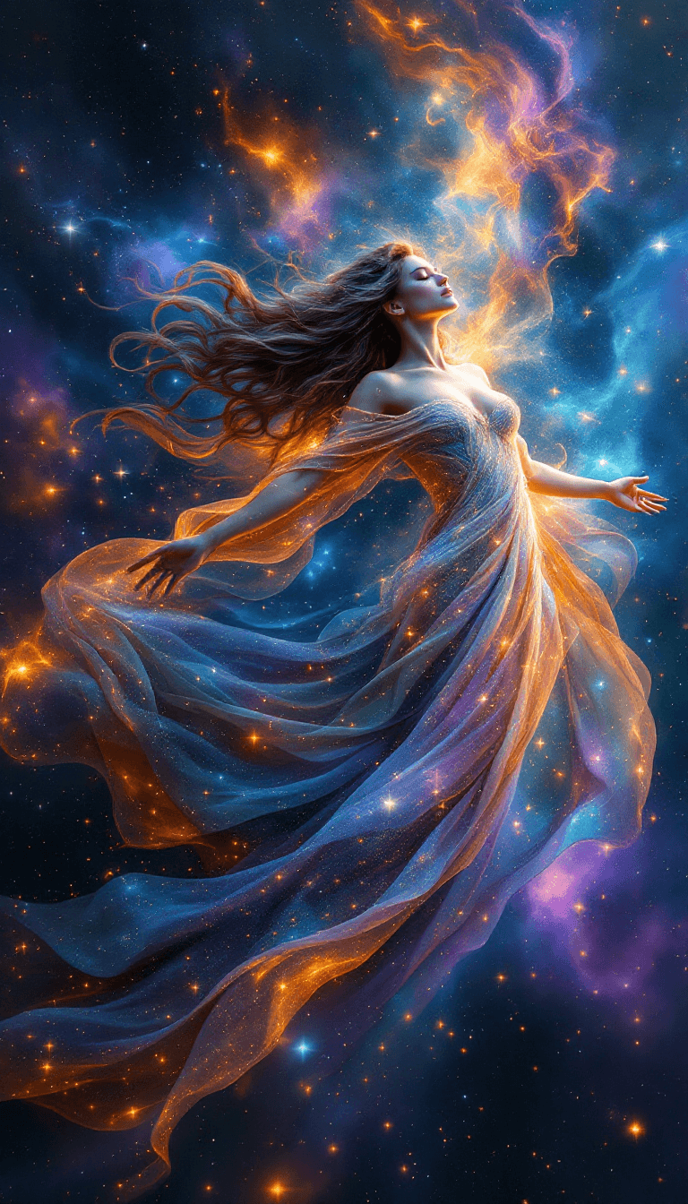 AI generated: An **ultra-high definition, hyper-detailed** depiction of a **celestial goddess floating gracefully*...