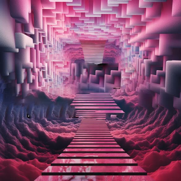 AI generated: stone stairs, a mountain made of stairs, minimalist natural backround 