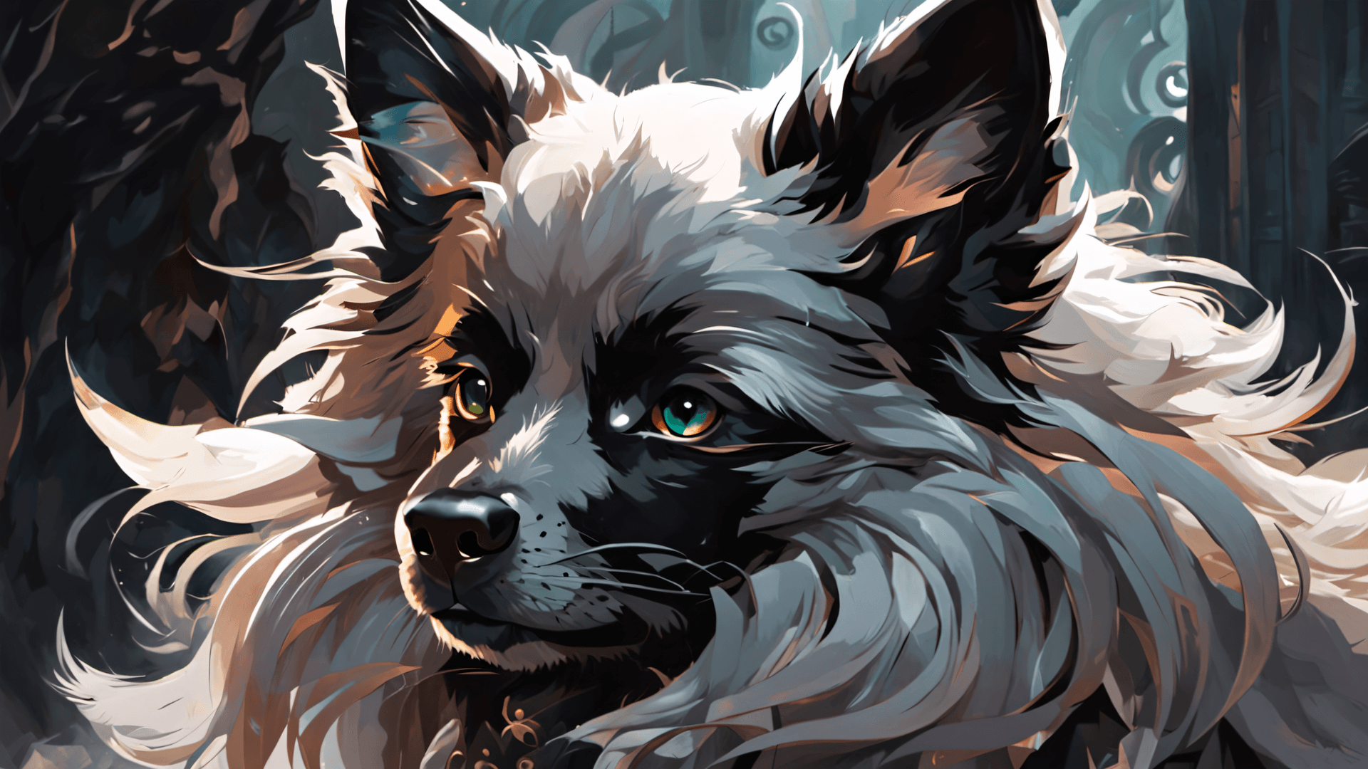 AI generated: ethereal fantasy concept art of breathtaking Cute, black, fluffy, fantasy dark puppy, with dark, bla...