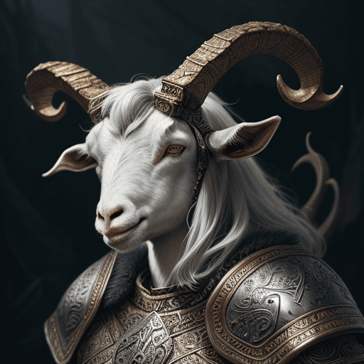 AI generated: goat warrior wearing viking armor, beautiful, highly detailed and intricate, hypermaximalist, ornate...