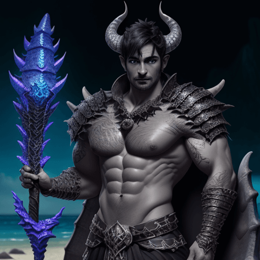 AI generated: A dark short hair male necromancer with scales, a staff, highly detailed, DND, Dragon summoner, drag...