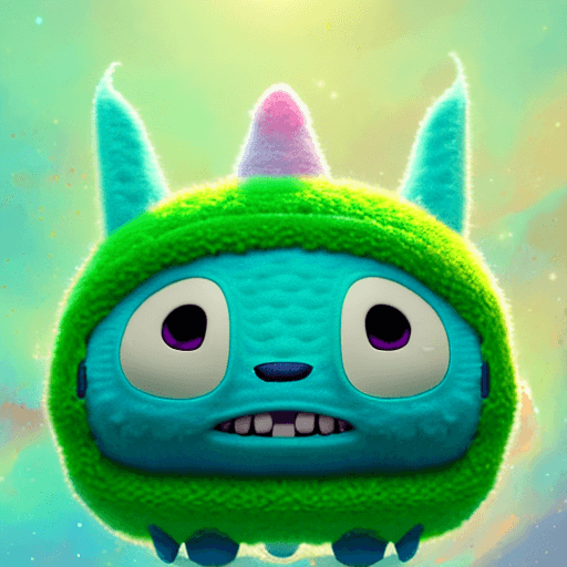 AI generated: professional-rendering of a Chibi, adorable green "Stitch" illustration of a Squishmallow, inspired ...