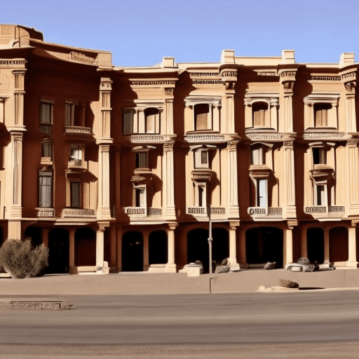AI generated: Generate a building in the Deseret with a name on it. Name should be : ROMA ROMA