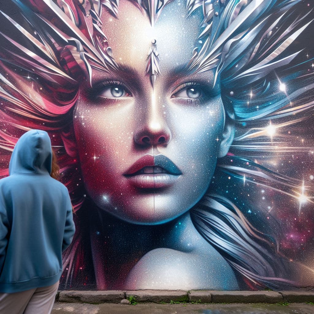 AI generated: A Majestic Mural Graffiti Graphic in the style of a Famous Street Artist Designer with realistic gli...
