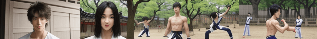 AI generated: outside:1.5, 1man, is(practicing Taekwondo:)at(Changdeokgung:), (korean:0.4, Celtic, :0.3, Romanian:...