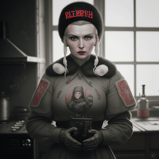 AI generated: postapocalypse, High detail RAW color Photo, closeup shot, of (rebellious 1950s Polish woman, wearin...