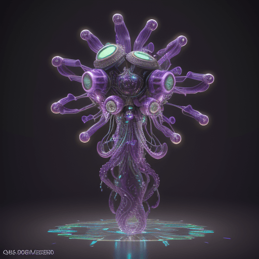 AI generated: Holographic, 3D render of a thanos steampunk jelly fish, no watermark,chromatic color palette, circu...