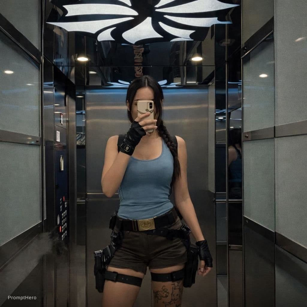 AI generated: Make Lara Croft outtfit on this photo