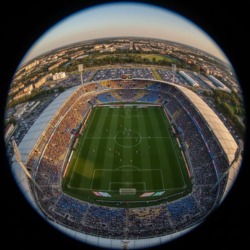 AI generated: Create an 100 ft overhead image of a football match