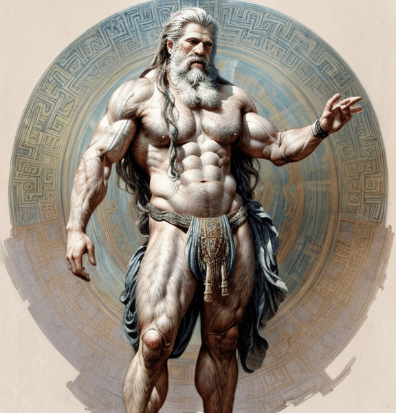 AI generated: painted portrait of rugged zeus, god of thunder, greek god, white hair, masculine, mature, handsome,...