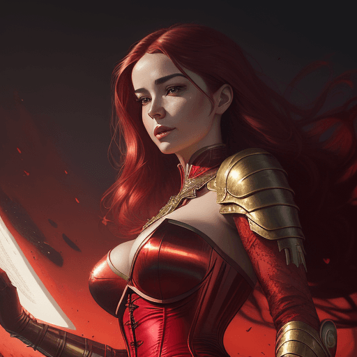 AI generated: arafed woman in a red corset and a red dress, karol bak uhd, alena aenami and artgerm, fantasy woman...
