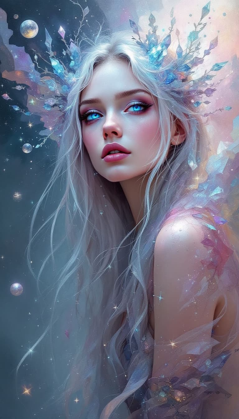 AI generated: "Opal Dreamer in a Shifting Dreamscape": A captivating abstract painting portrays a dreamer, with a ...