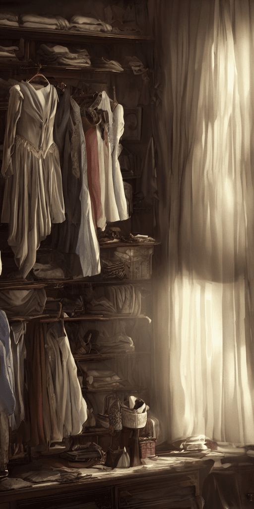 AI generated: The clothes in the wardrobe, the most gorgeous clothes, are confident, radiant, beautiful ten times,...