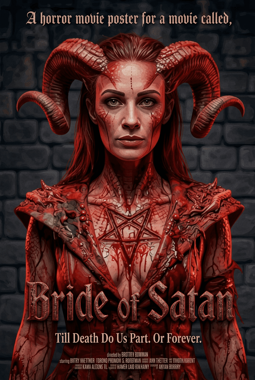AI generated: A horror movie poster for a movie called, 'Bride of Satan'.