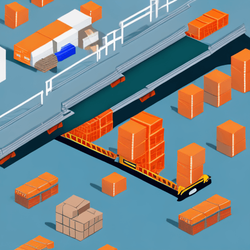 AI generated: A simple, vector-style graphic featuring an eCommerce fulfillment concept. The illustration shows a ...