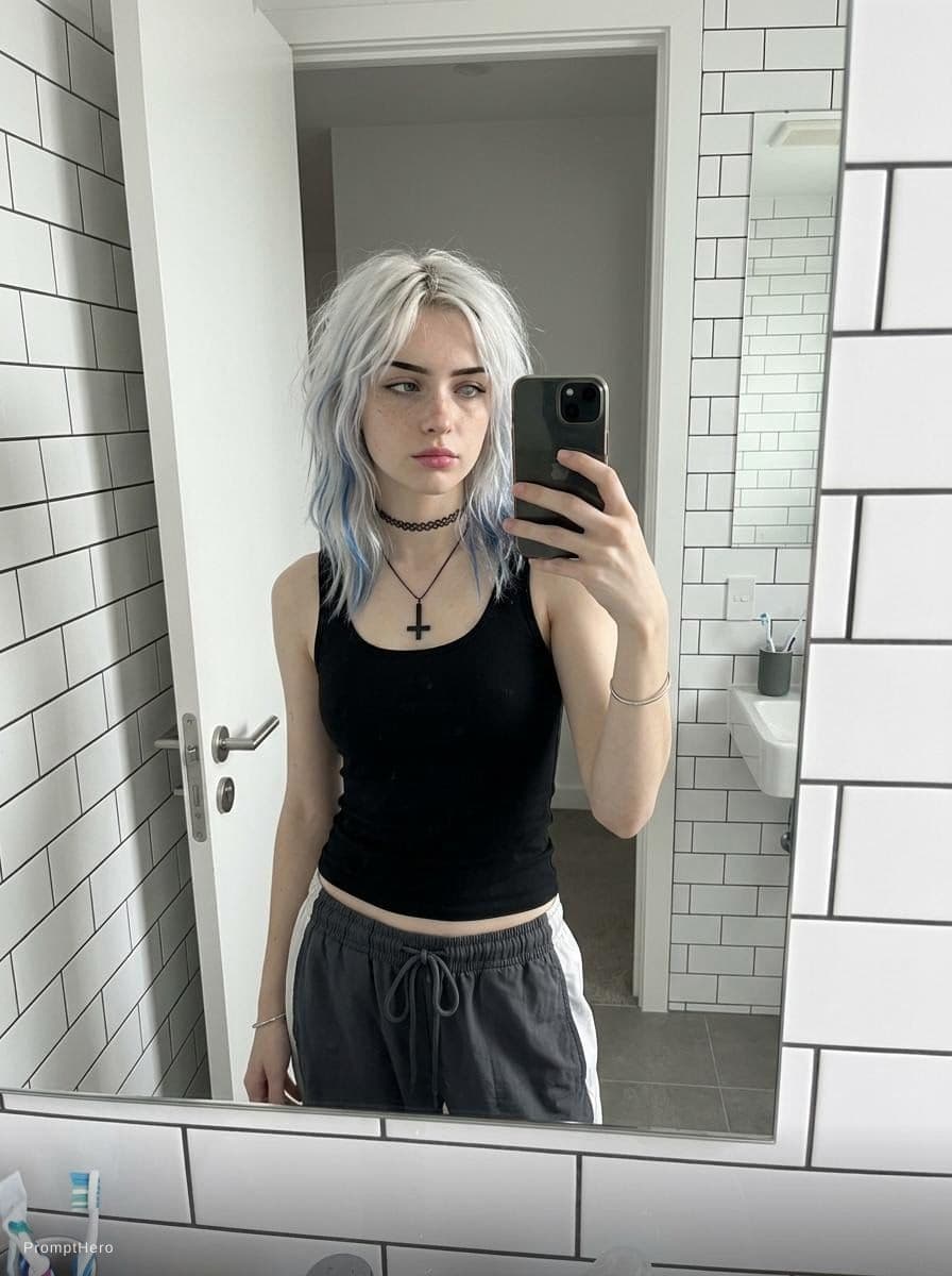 AI generated: {
"composition": {
"type": "mirror_selfie_fashion_portrait",
"orientation": "vertical",
"framing": "...