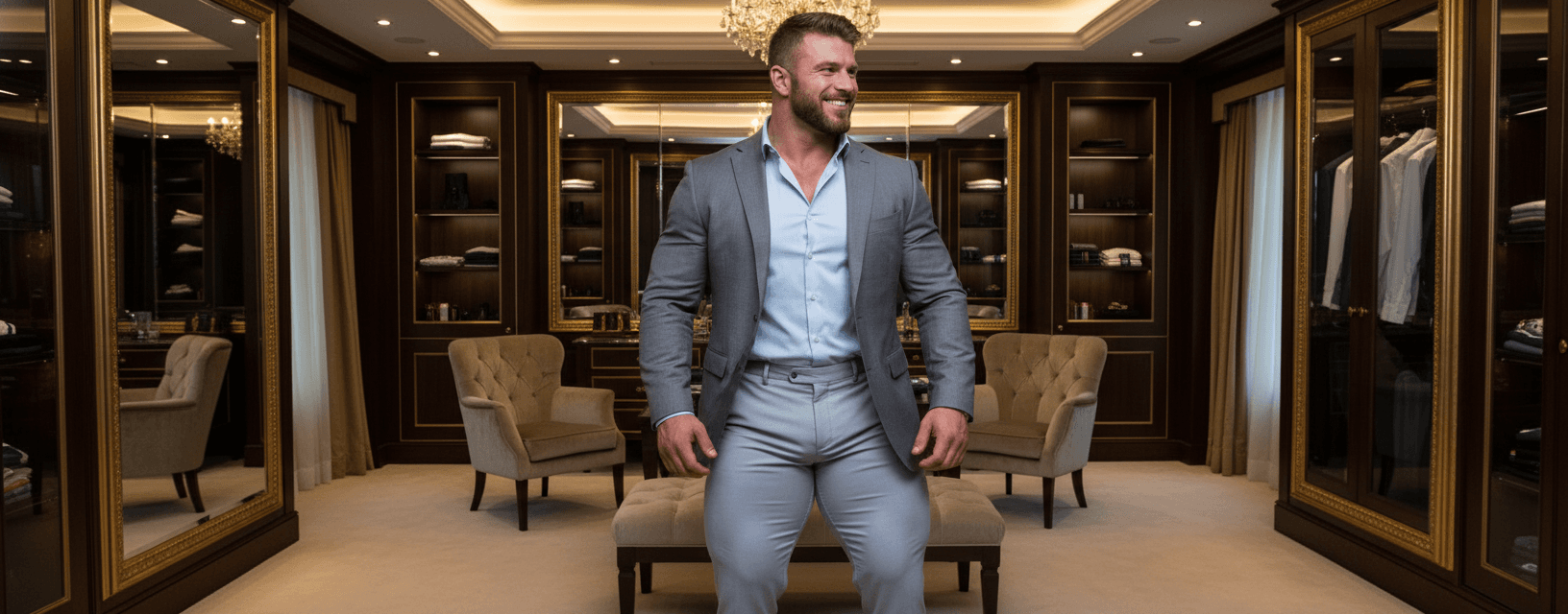 AI generated: The bodybuilder is 6'4" tall, he has huge muscular shoulders and super extra huge muscular legs. He ...