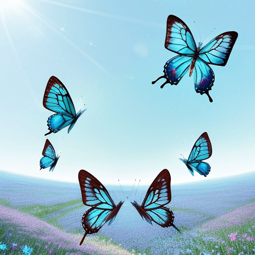 AI generated: A stunning, vibrant photo of pastel blue butterflies with sparkling, twinkling wings, surrounded by ...