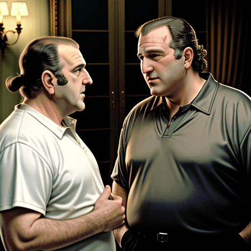 AI generated: tony soprano 
talking to george w. bush 2 in satriale's


