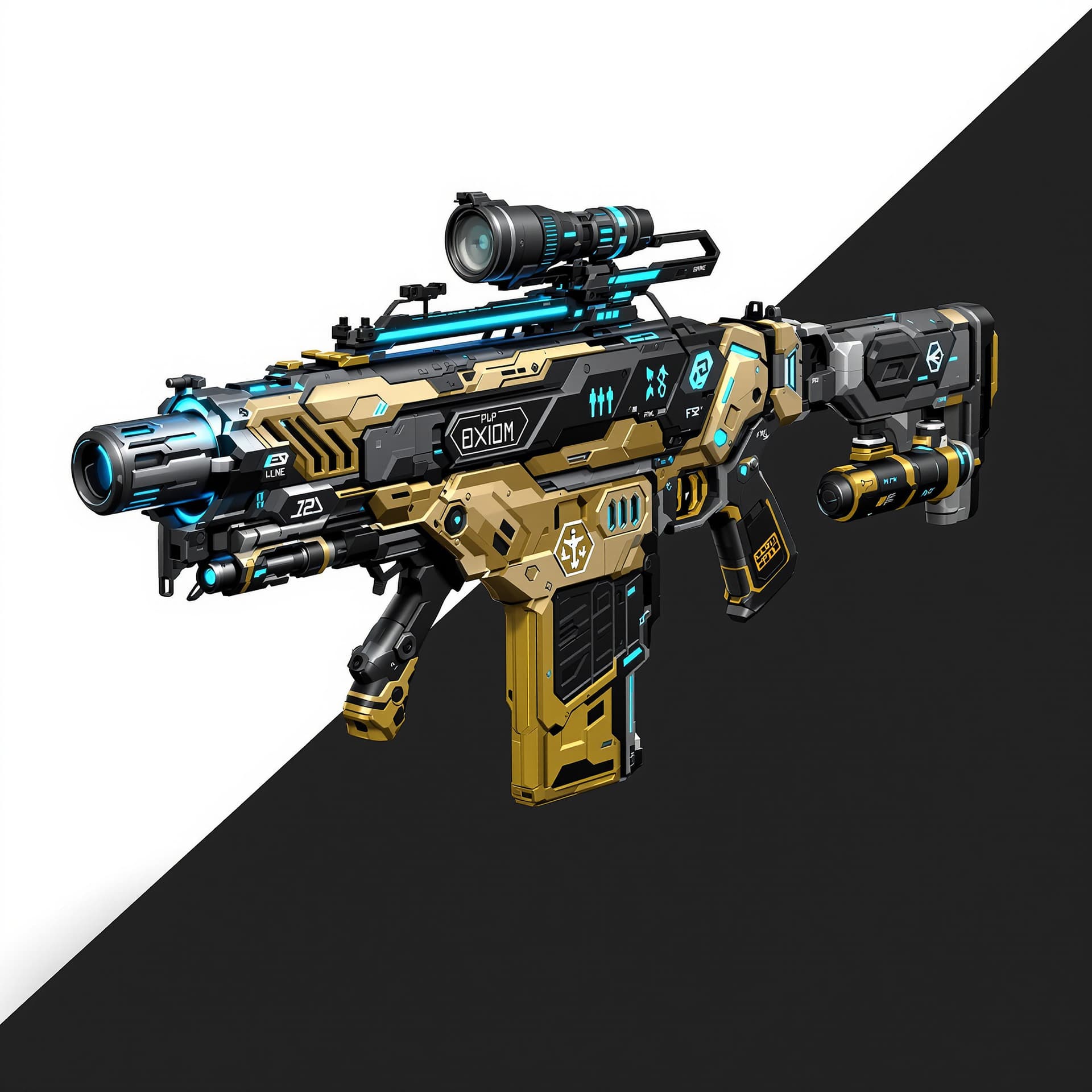 AI generated: Create a fictional, bulky design alien space weapon for Our’World. Render Axiom Lancer rifle: long, ...