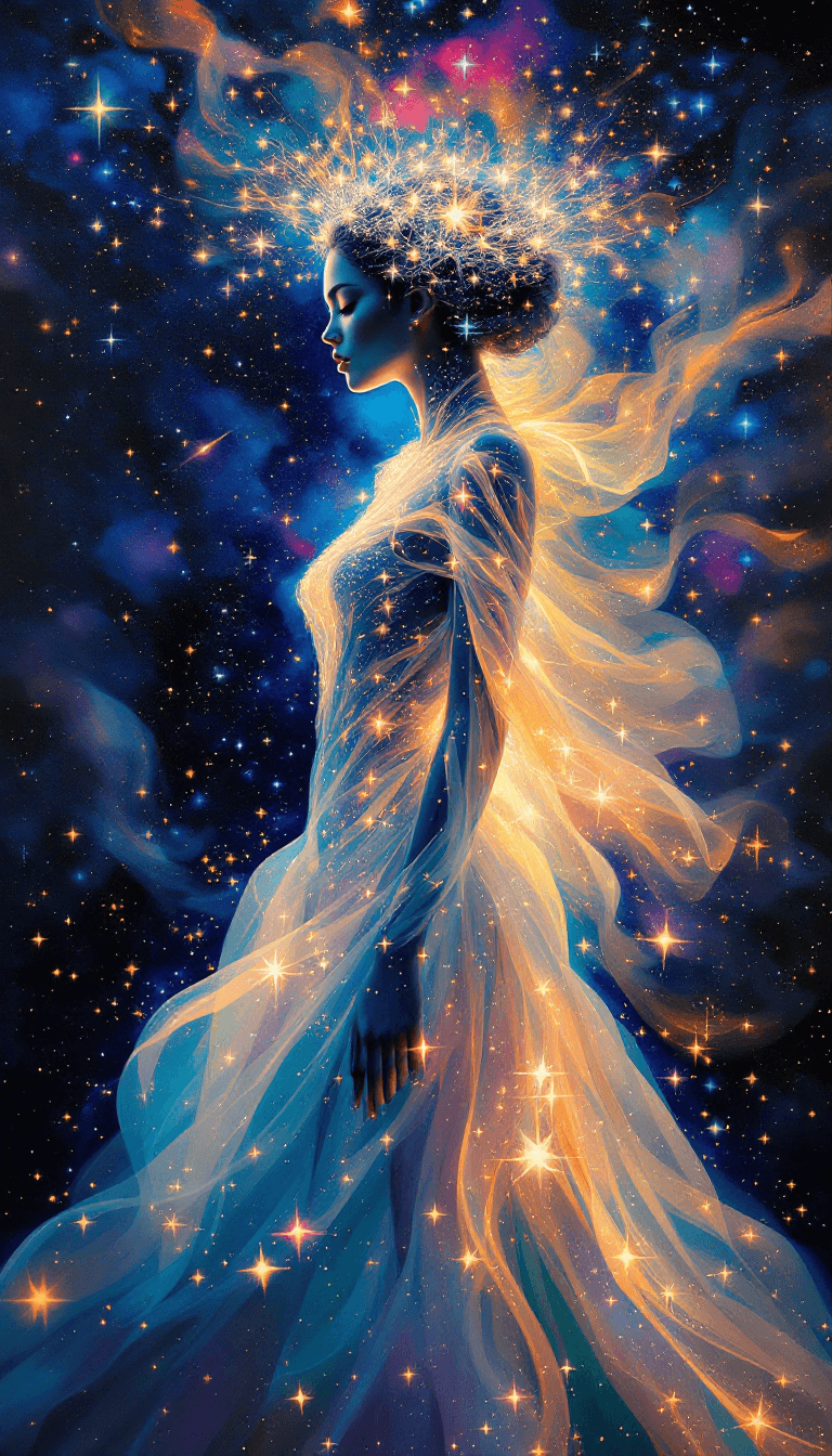 AI generated: A captivating acrylic painting of an abstract female figure adorned in a breathtaking dress, crafted...