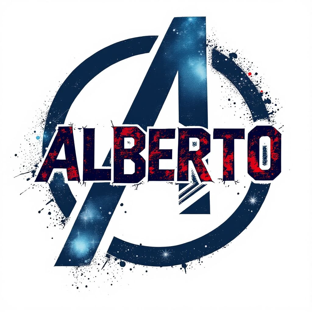 AI generated: Write "ALBERTO" in Marvel Avengers logo and colors using the font and style used for the graphic. us...