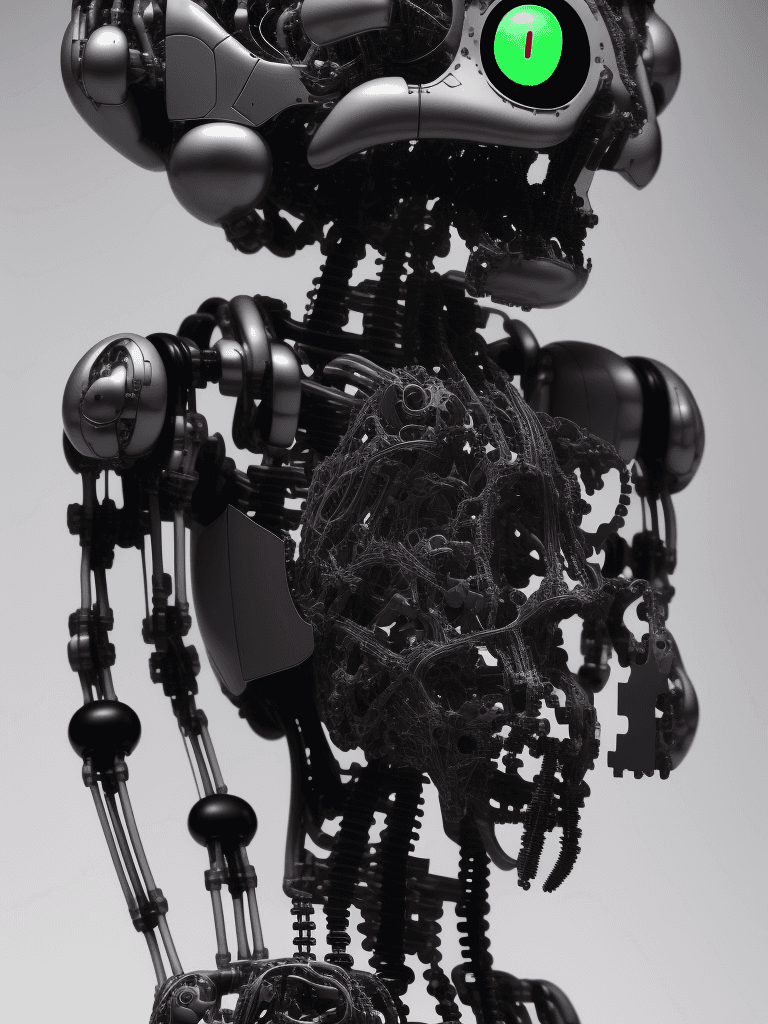 AI generated: KAWS figure half robot split down the middle on the right side, KAWS dissected companion, show very ...