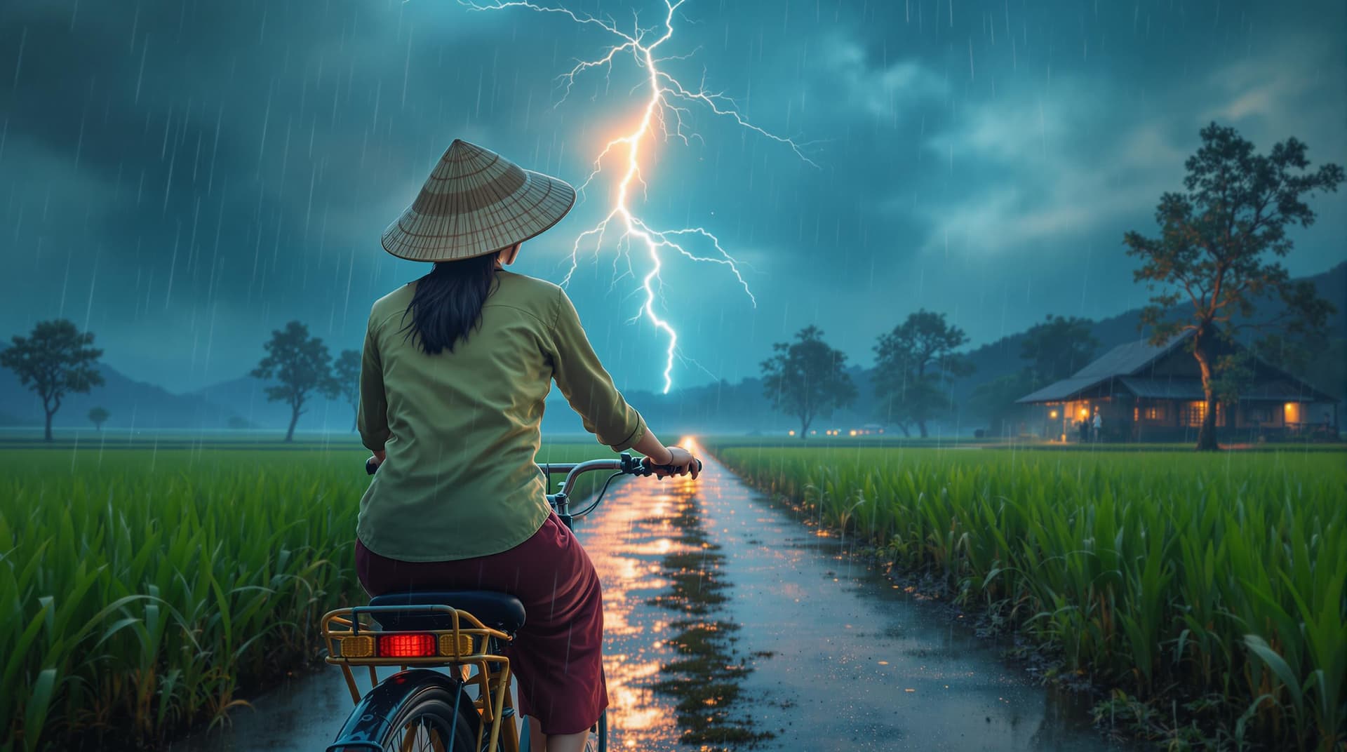 AI generated: Create a breathtaking photorealistic image of a Vietnamese woman in traditional clothes and a straw ...