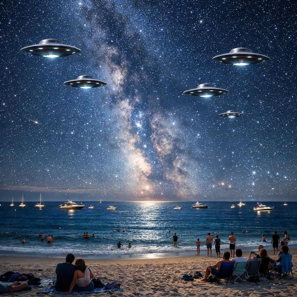 AI generated: The starry sky shines on the beach,out in the Hamptons on the Eastern end of Long Island NY,people o...