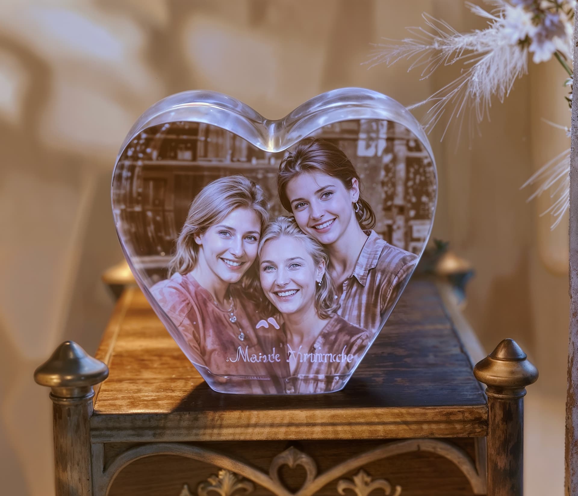 AI generated: Capture the essence of a cherished memory with a 3D crystal heart. Imagine a glass heart, meticulous...