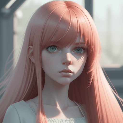 AI generated: vector cartoon  illustration of a red hair girl with straight hair and fringe, pastel soft light, pa...