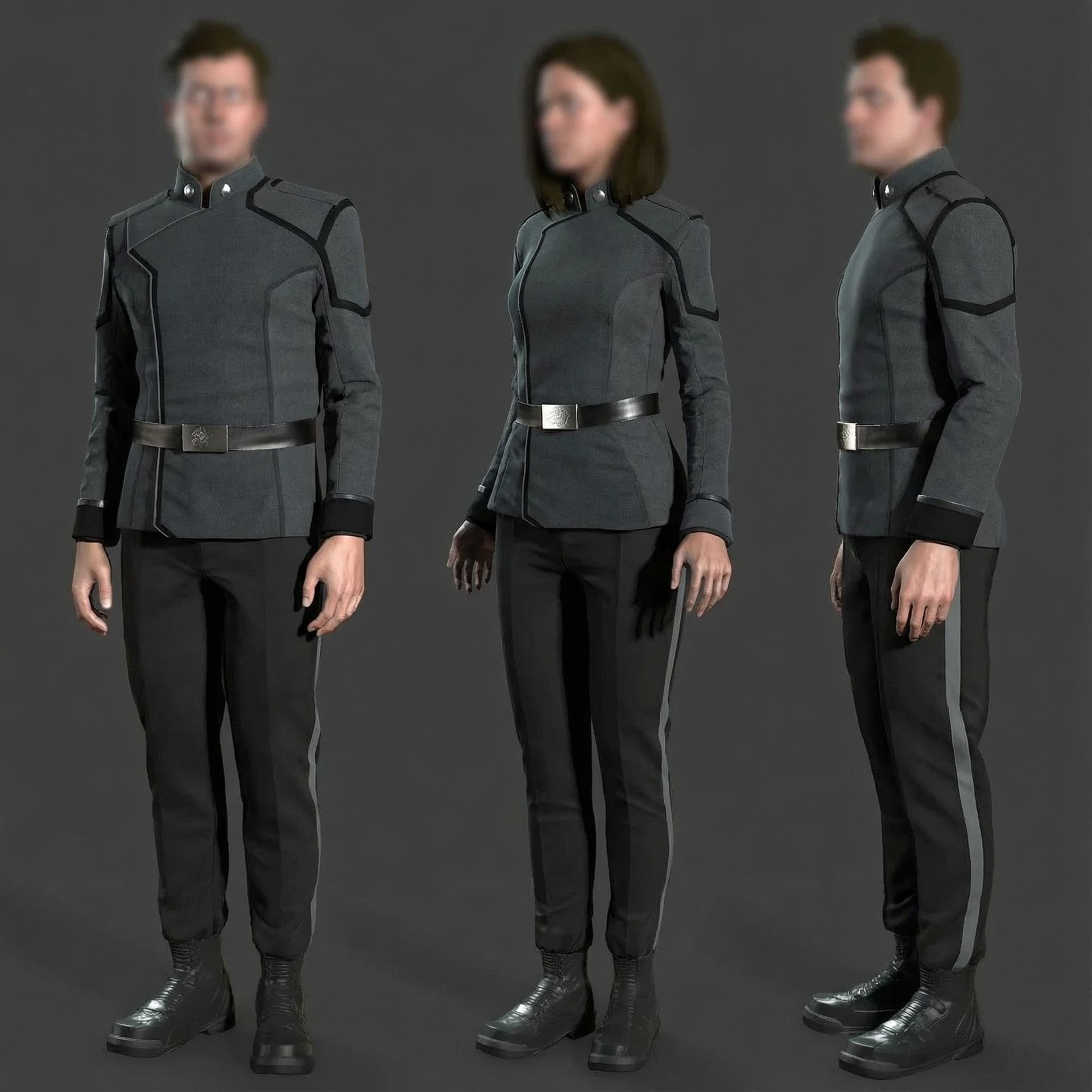 AI generated: Create a Sci-Fi uniform. Use the reference images one and two, and remove all patches and emblems. C...
