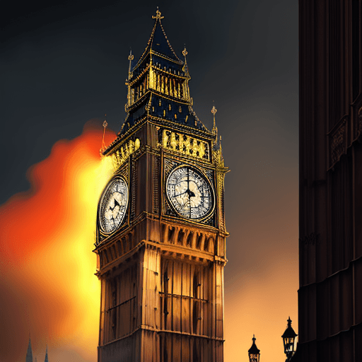 AI generated: big ben on fire, photorealistic