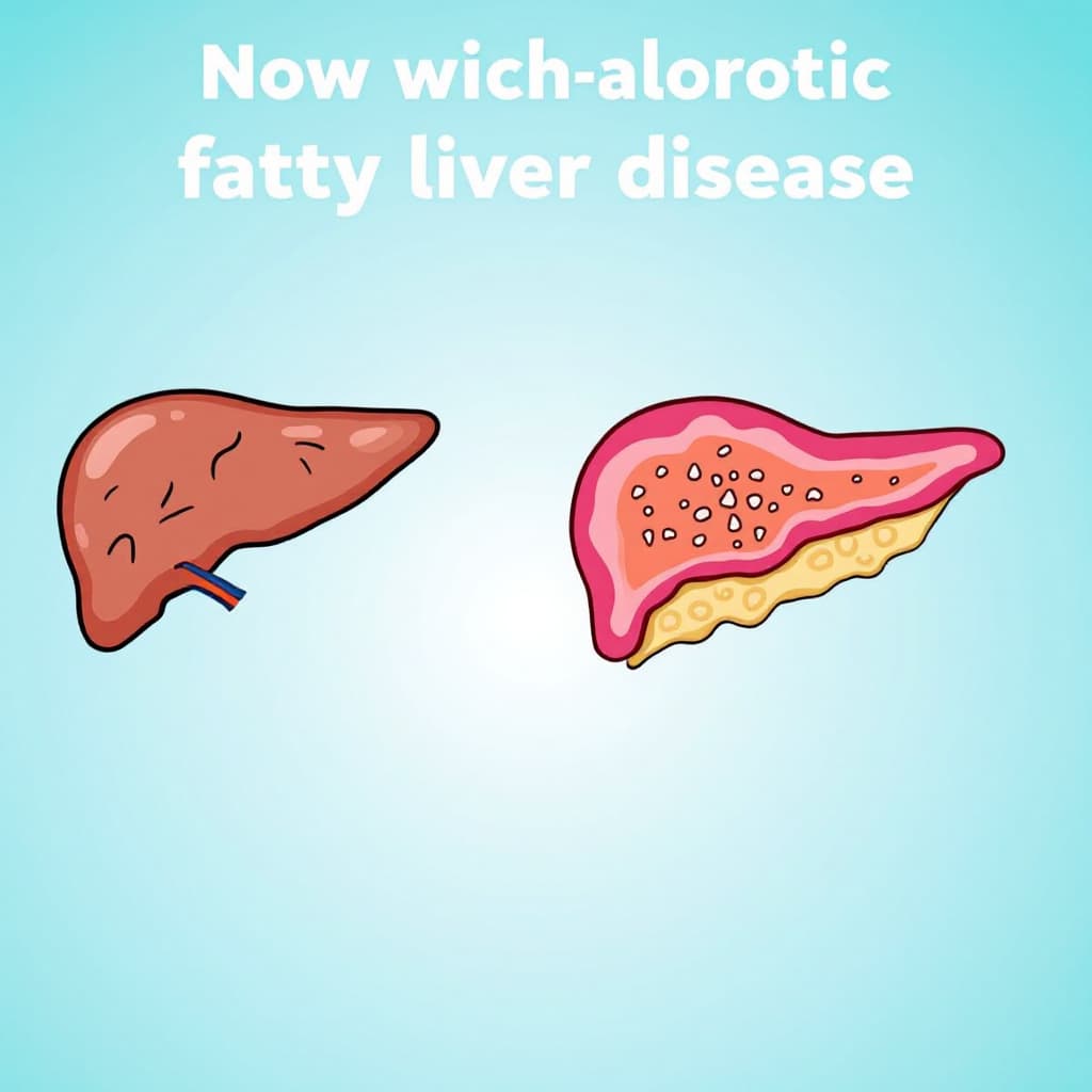 AI generated: showing the characteristics of non-alcoholic fatty liver disease (NAFLD). The background is a light ...