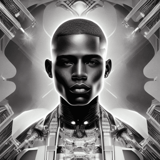 AI generated: A Black man with his head tilted back and cesar cut fade, as if he has been tattooed in the style of...
