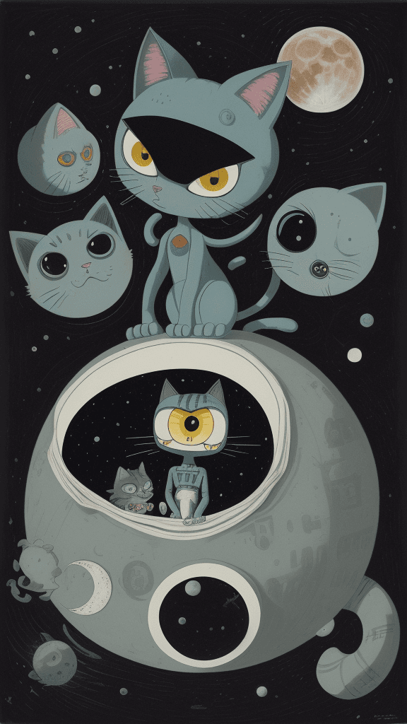AI generated: Lupo eyed to B. Zamiy toothy cat aims from co. Tolt to the moon. Berthole drawings of an alien. Sing...