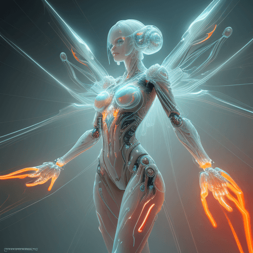AI generated: translucent women in biomechanical body, liquid cooling, intricate circuits, beautiful, elegant, whi...