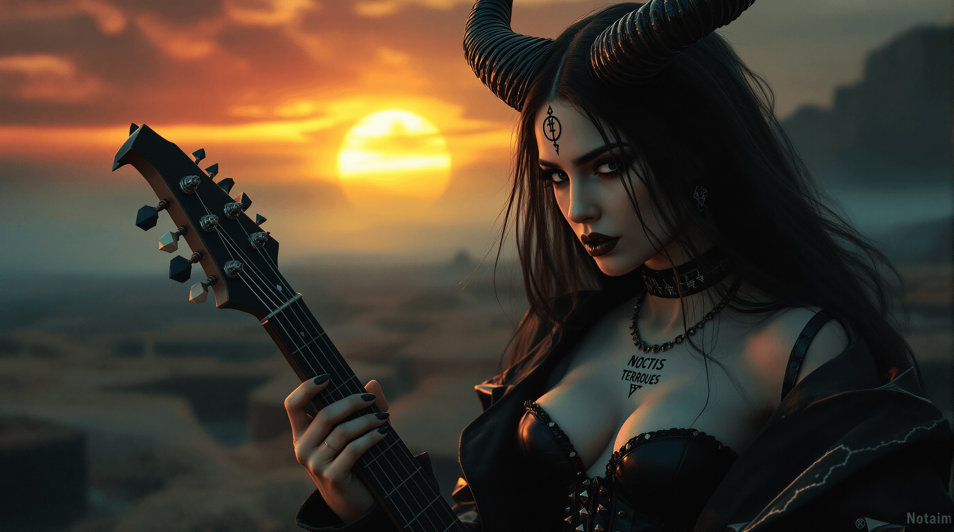 AI generated: A record-album cover, fantasy art: A powerful yet vulnerable female demon, reminiscent of Beksiński'...