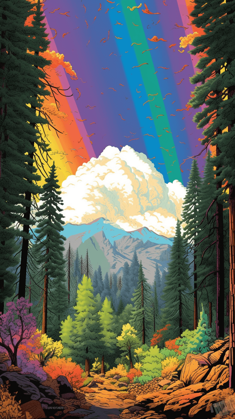AI generated: A whimsical design, capturing a whimsical Chinese mountain, radiating joy, shaded by playful multico...