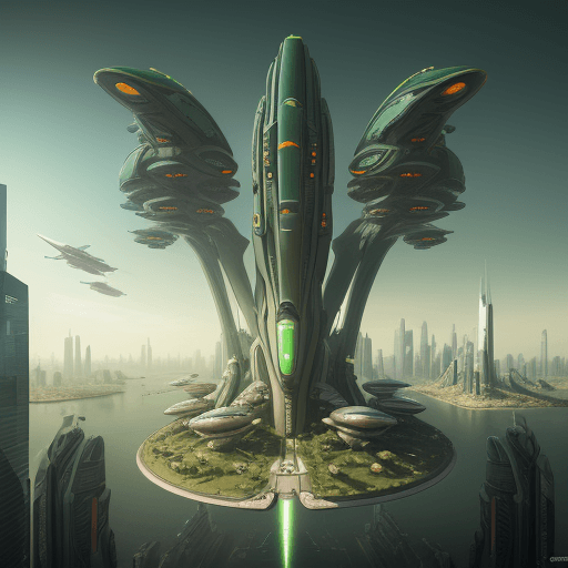 AI generated: a futuristic colony on a green Mars, a big city build in Arcology style, Busy traffic of futuristic ...
